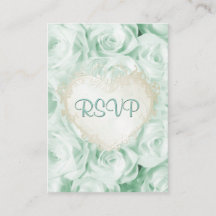 Rose vert Mint Floral Wedding RSVP