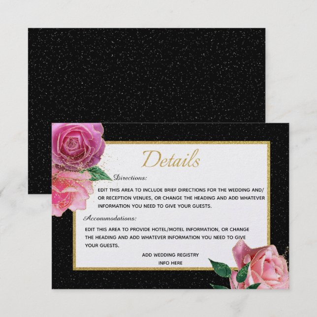 Carte D'accompagnement Roses blanches noires et roses roses roses avec dé (Devant / Derrière)