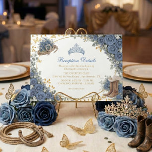 Carte D'accompagnement Roses bleues occidentales Quinceañera Country doré