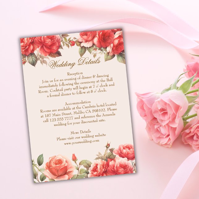 Carte D'accompagnement Roses d'aquarelle romantique Floral Détails Mariag (Créateur téléchargé)