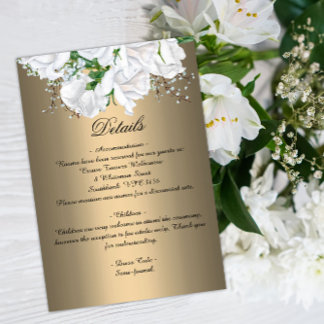 Carte D'accompagnement Roses de bouquet nuptial blanc sur Mariage or