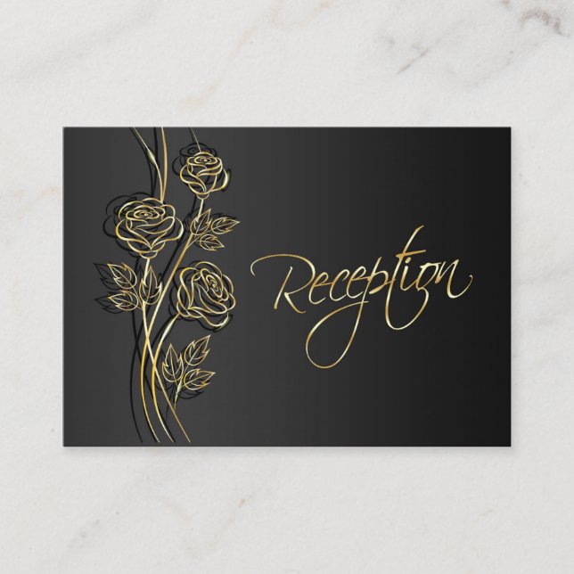 Carte D'accompagnement Roses d'or à la réception de mariage noir (Devant)