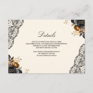 Carte D'accompagnement Roses en or noir Dentelle Crème Détails de mariage