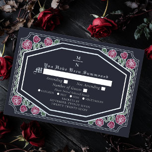 Carte D'accompagnement Roses et épines victoriens bleu mariage RSVP