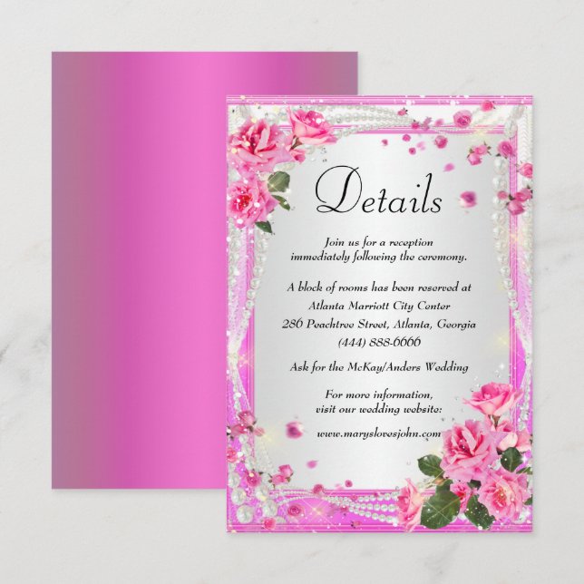Carte D'accompagnement Roses Et Perles Roses Roses Roses Et Mariages Déta (Devant / Derrière)