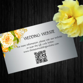 Carte D'accompagnement Roses Jaunes et Elegant Mariage d'argent