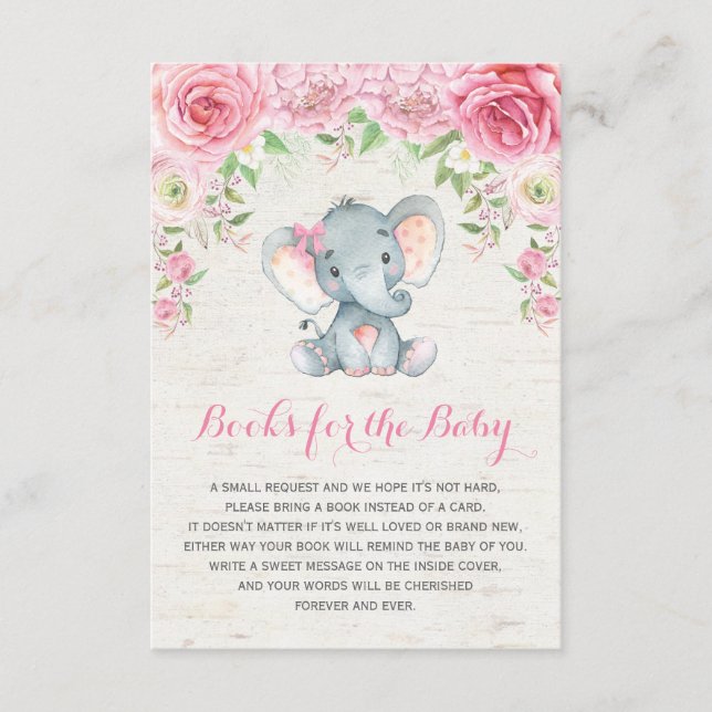 Carte D'accompagnement Roses roses roses bébé éléphant Apporter un livre  (Devant)