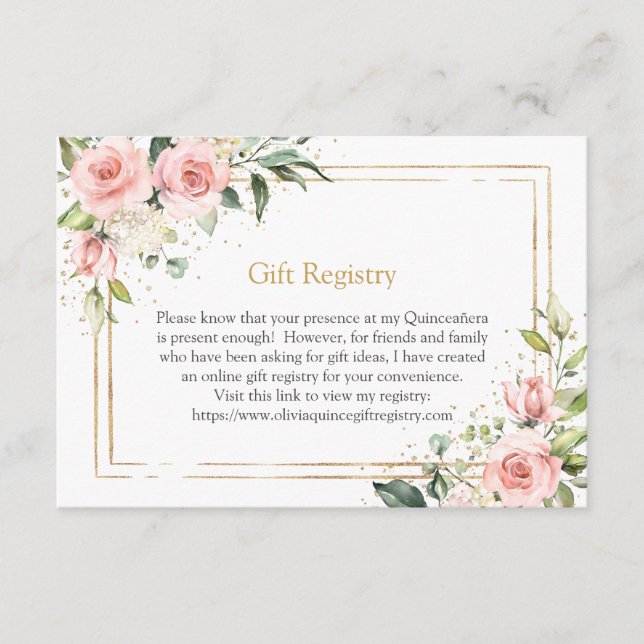 Carte D'accompagnement Roses roses roses rose moderne or tiara eucalyptus (Devant)