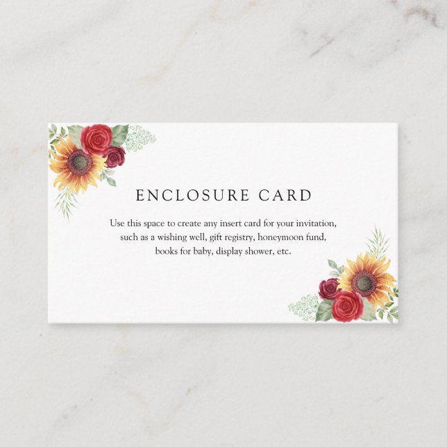 Carte D'accompagnement Roses Rouges et Tournesols  (Devant)