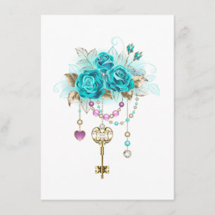 Carte D'accompagnement Roses turquoise avec touches