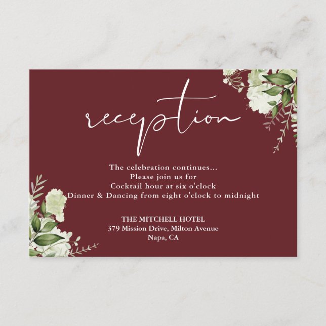 Carte D'accompagnement Rosewood Pink Greenery Script Réception de mariage (Devant)