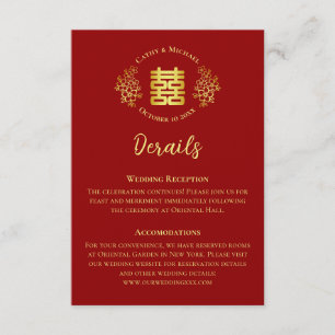 Carte D'accompagnement Rouge double bonheur fleuri chinois détail mariage