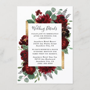 Carte D'accompagnement Rouge et or Floral Rose verdure Mariage blanc