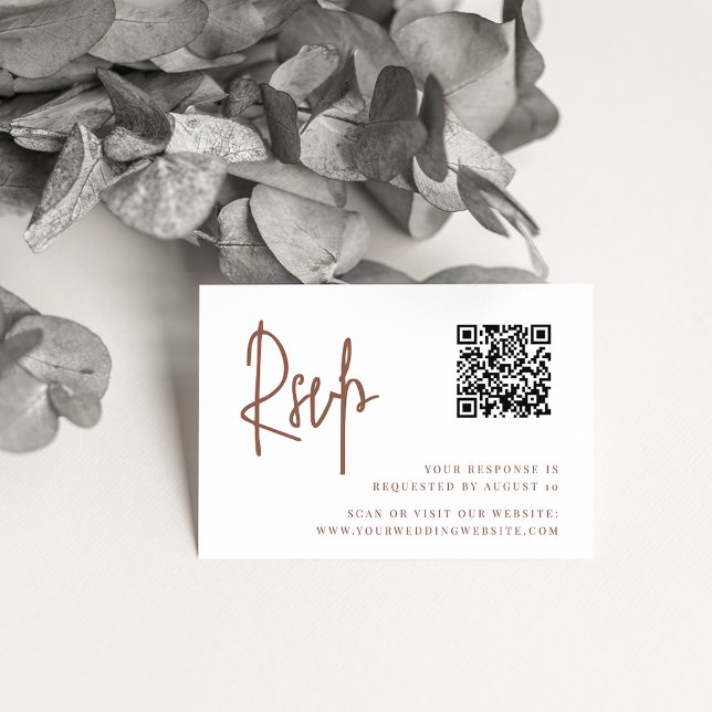 Carte D'accompagnement Rouille | Script moderne QR Code Mariage RSVP (Créateur téléchargé)