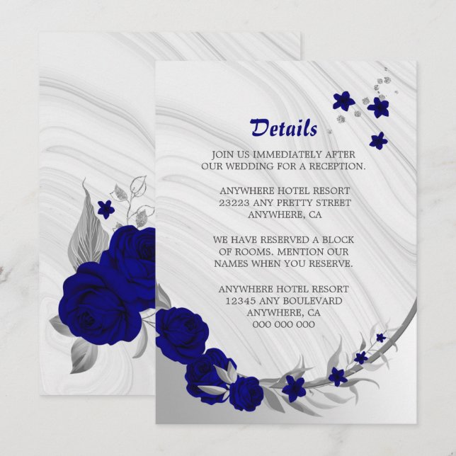 Carte D'accompagnement royal bleu gris gris gris marbre détails enclave (Devant / Derrière)