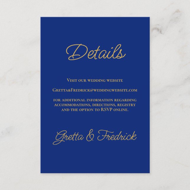 Carte D'accompagnement Royal Blue and Gold Wedding Details (Devant)