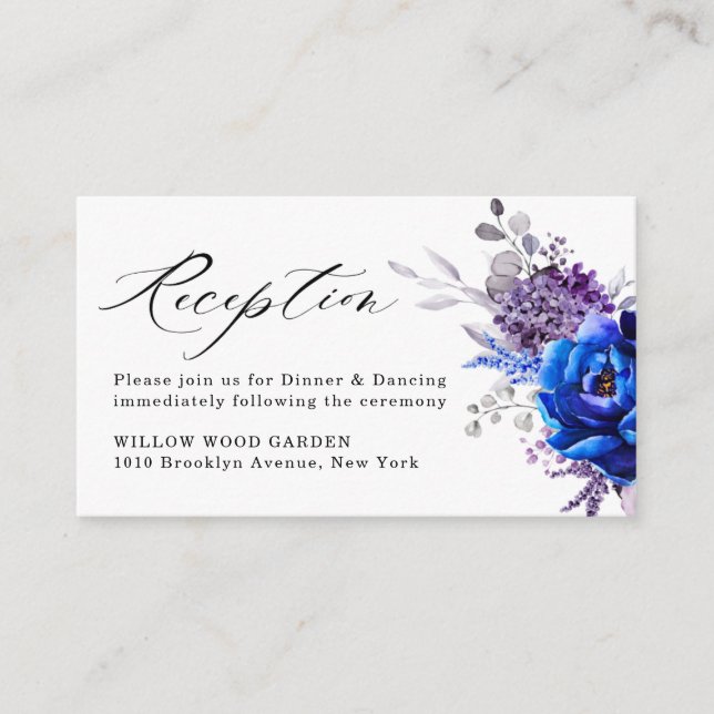 Carte D'accompagnement Royal Blue Lilac Purple Floral Mariage Réception (Devant)