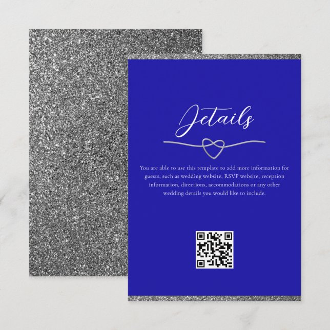 Carte D'accompagnement Royal Blue Mariage Détails QR Code (Devant / Derrière)