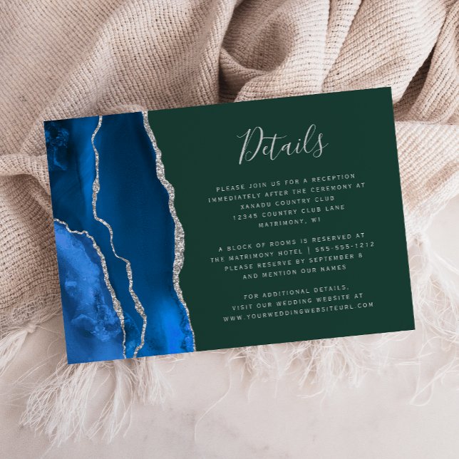 Carte D'accompagnement Royal Blue Silver Agate Green Détails du Mariage (Créateur téléchargé)