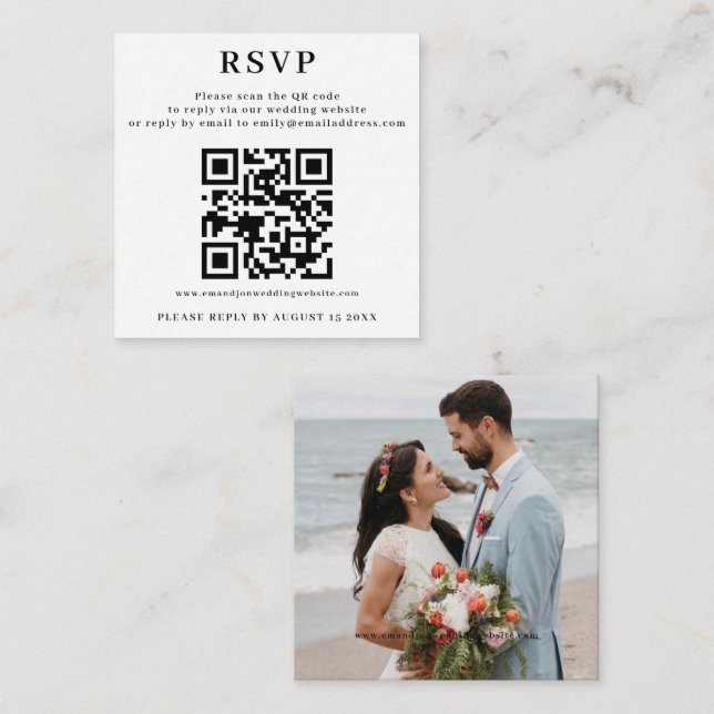 Carte D'accompagnement RSVP avec QR Code pour le site Mariage (Devant / Derrière)