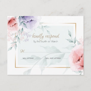 Carte D'accompagnement RSVP Corail tendance et Lilac Aquarelle Peonies