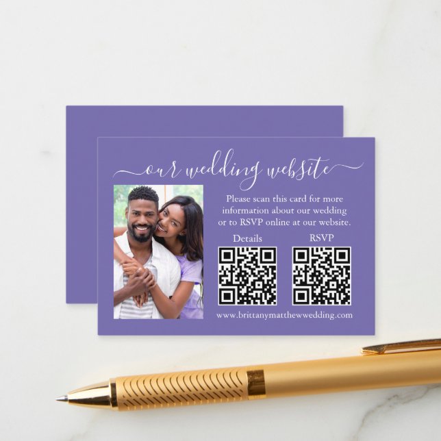 Carte D'accompagnement RSVP de mariage Détails Photo 2 QR Périwinkle (Devant/Arrière en situation)