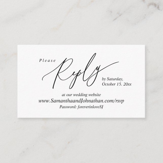 Carte D'accompagnement RSVP en ligne, Moderne Simple Noir Calligraphie En (Devant)