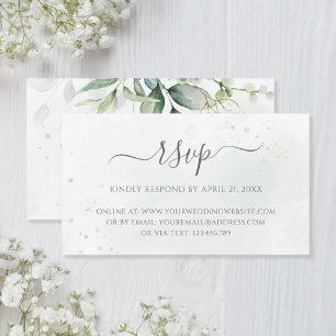 Carte D'accompagnement RSVP en ligne pour mariage avec verdure d'eucalypt