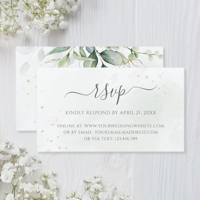 Carte D'accompagnement RSVP en ligne pour mariage avec verdure d'eucalypt (Créateur téléchargé)