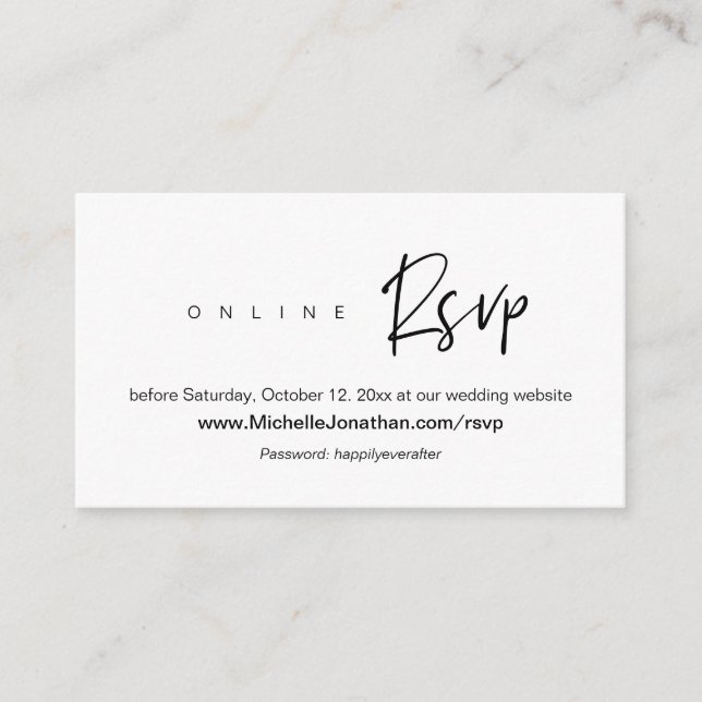 Carte D'accompagnement RSVP en ligne, site Mariage, mot de passe, rappel (Devant)