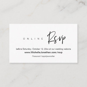 Carte D'accompagnement RSVP en ligne, site Mariage, mot de passe, rappel