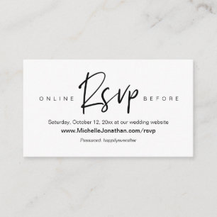 Carte D'accompagnement RSVP en ligne, site Mariage, mot de passe, rappel