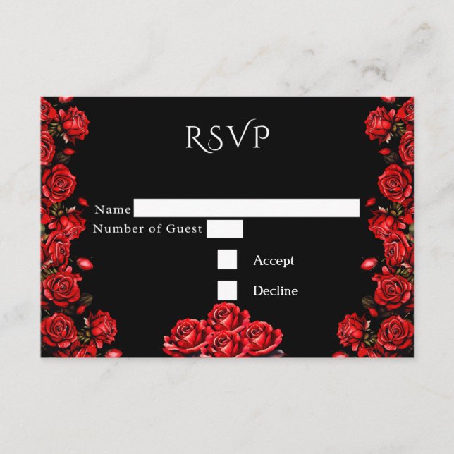 Carte D'accompagnement RSVP Fairytale Red Roses Mariage (Devant)