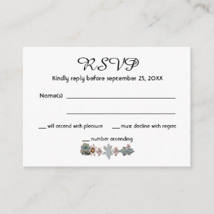 Carte D'accompagnement RSVP mariage cactus fleurs succulentes blanc