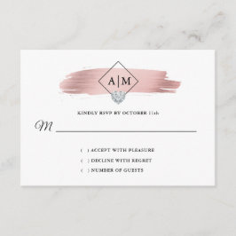 Carte D'accompagnement RSVP Mariage Rose Gold Foil Coeur Monogrammes