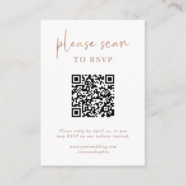 Carte D'accompagnement RSVP moderne simple avec code QR | Or Rose Faux (Devant)