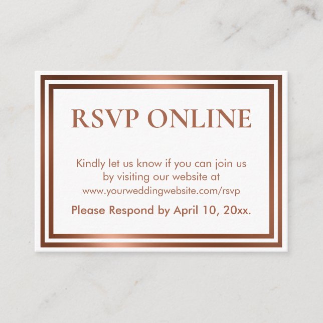 Carte D'accompagnement RSVP Online Simple Elegant Cuivre sur Blanc (Devant)