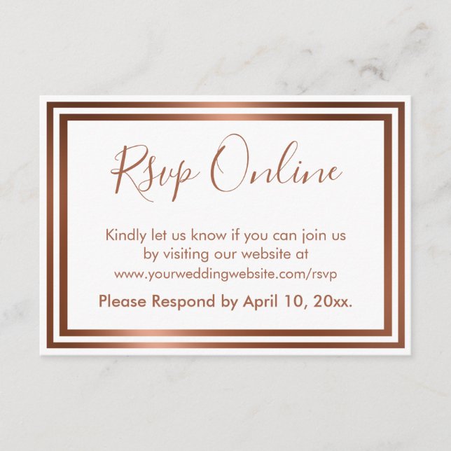 Carte D'accompagnement RSVP Online Simple Elegant Cuivre sur Blanc (Devant)