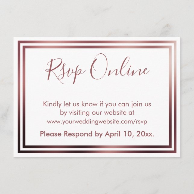 Carte D'accompagnement RSVP Online Simple Elegant Rose Gold sur Blanc (Devant)