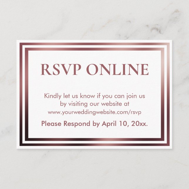 Carte D'accompagnement RSVP Online Simple Elegant Rose Gold sur Blanc (Devant)