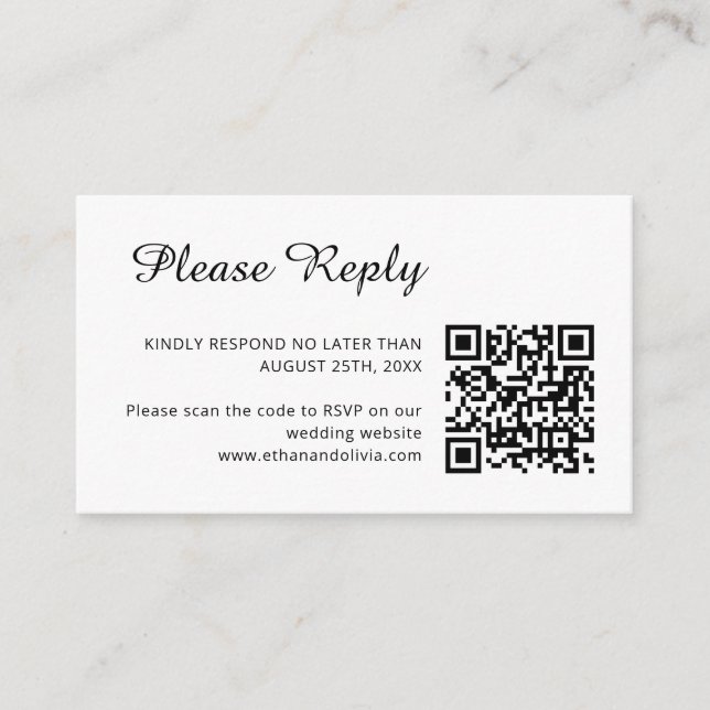Carte D'accompagnement RSVP pour mariage | QR Code minimaliste Nettoyer s (Devant)