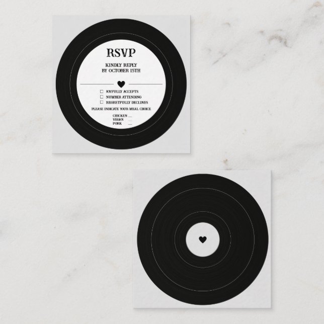 Carte D'accompagnement RSVP Retro Vintage Vinyle (Devant / Derrière)