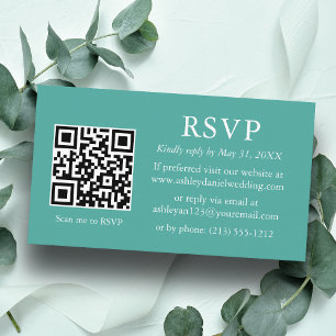 Carte D'accompagnement RSVP Turquoise QR minimaliste Mariage