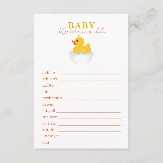 Carte D'accompagnement Rubber Duck Baby shower Word Scramble Jeu - Yello (Devant)