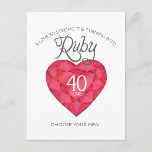 Carte D'accompagnement Ruby Mariage Anniversaire coeur art choix repas