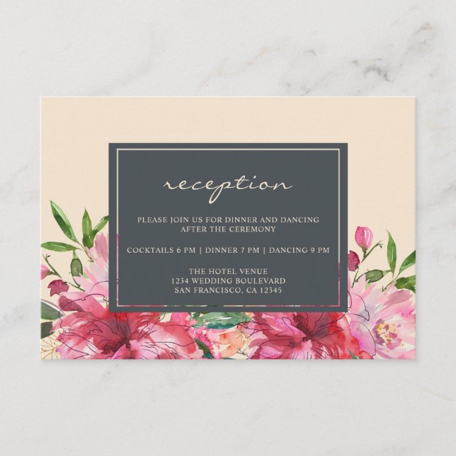 Carte D'accompagnement Ruby Pink Peony Floral Mariage d'ivoire botanique (Devant)