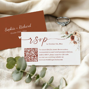 Carte D'accompagnement Russe Boho Terracotta Mariage QR Code RSVP