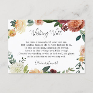 Carte D'accompagnement Russe Bourgogne Orange Mariage Floral Wishing well