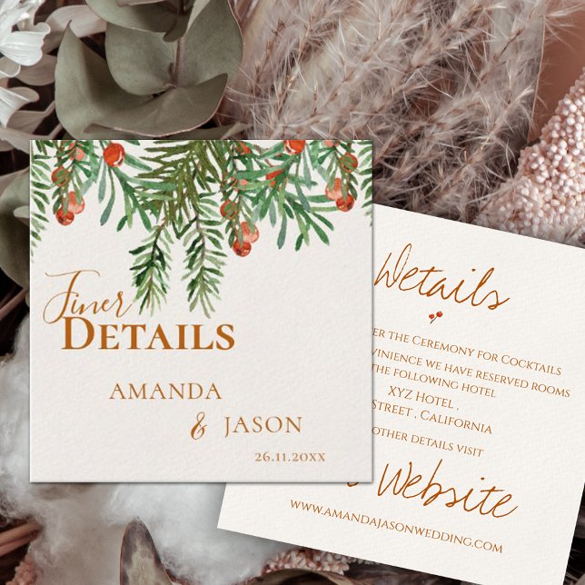 Carte D'accompagnement Russe Feuilles verts Red Berries Mariage de Noël (Rustic Green Leaves Red Berries Christmas Wedding Enclosure Card)