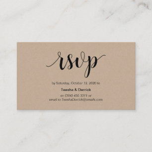 Carte D'accompagnement Russe moderne, Kraft, Script noir, RSVP de mariage